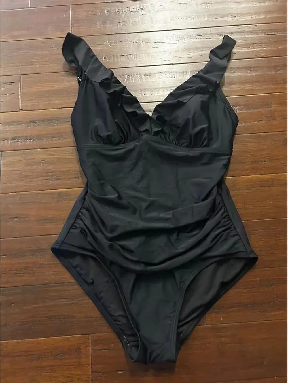 DKNY Black Women's One-Piece Swimsuit with Ruffle Detail - Picture 1 of 2